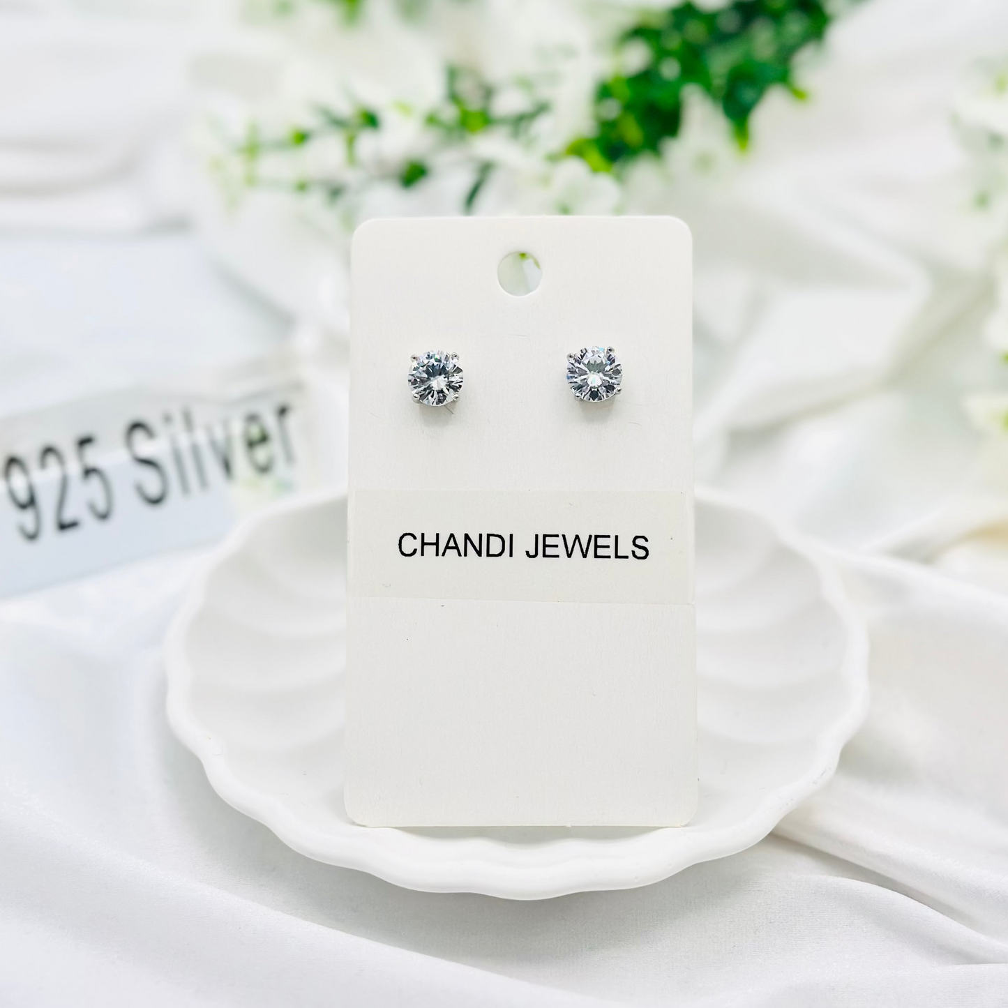 Round Solitare 925 Sterling Silver Stud (Single)