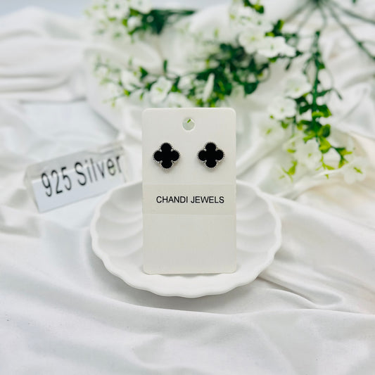 Black Vancleef 925 Sterling Silver Studs ERW65