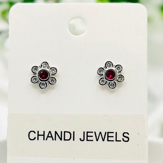 Red Flower 925 Sterling Silver Earrings ERW09