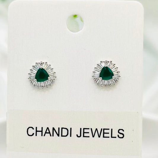 Green Emerald Triangle 925 Sterling Silver Earrings ERW13