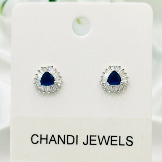 Blue Triangle Stud 925 Sterling Silver Earrings ERW14