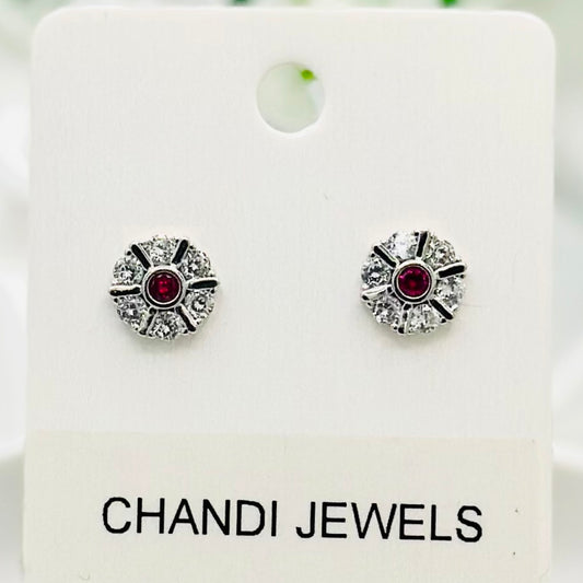 Round Red Stud 925 Sterling Silver Earrings ERW19