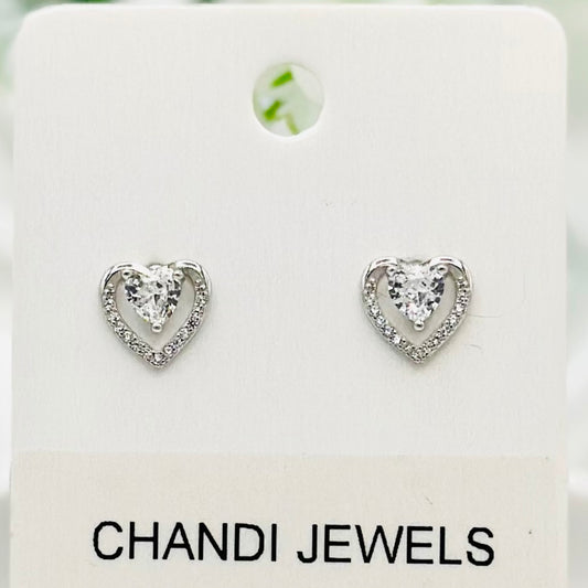 Heart Diamond Stud 925 Sterling Silver Earrings ERW26