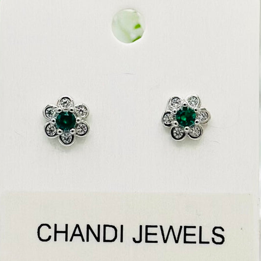 Green Stone Studded 925 Sterling Silver Earrings ERW29