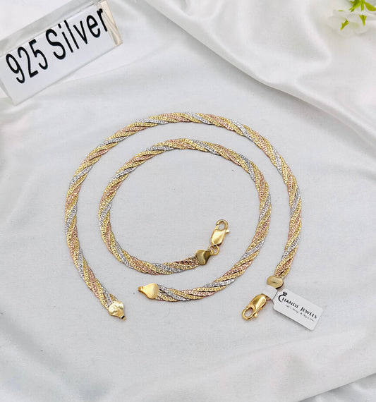Women Gold & Rosegold Plated Rope Style Snake Chain 925 Sterling Silver Anklet WAS19