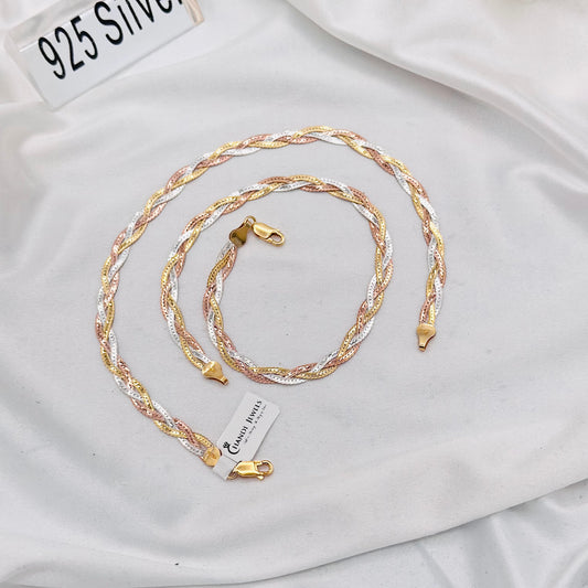Women Goldplated Rope Style Snake Chain 925 Sterling Silver Anklet WAS17