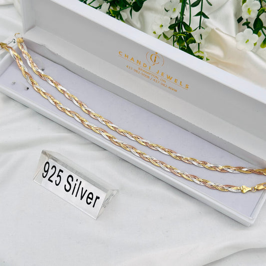 Women Goldplated Rope Style Snake Chain 925 Sterling Silver Anklet WAS17