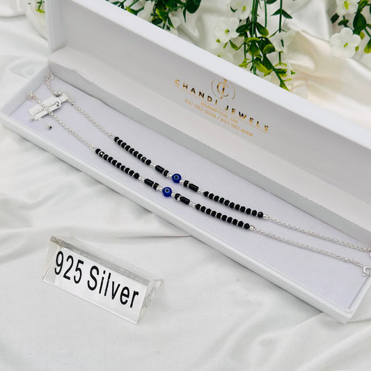 Women Adjustable 925 Sterling Silver Nzaraiya Blue Evileye  Chain Anklet WAS16