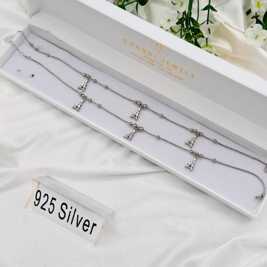 Women 925 Sterling Silver Paris Eiffel Tower Anklet WAS08