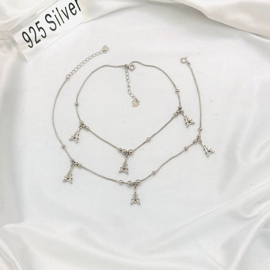 Women 925 Sterling Silver Paris Eiffel Tower Anklet WAS08
