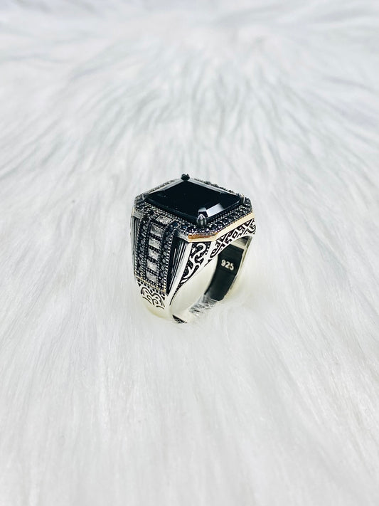 Mens Black Oxidized Onyx Turkish Ring MRB06