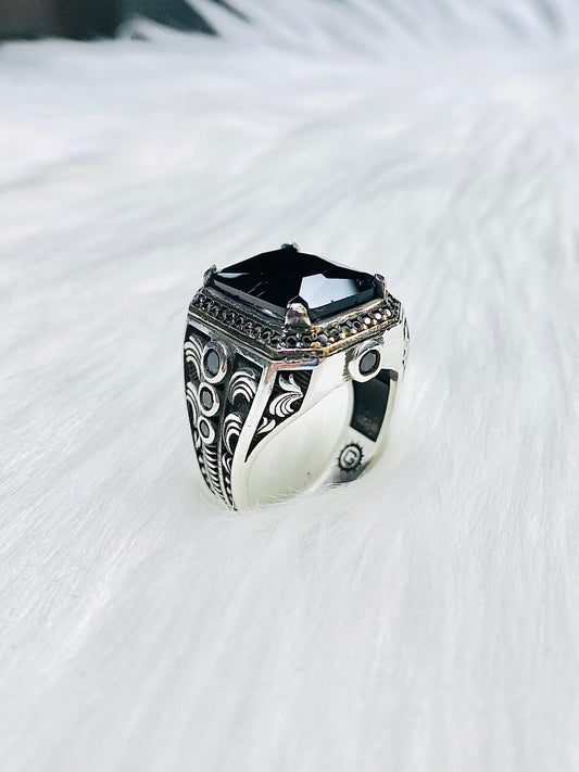 Mens Oxidized Black Onyx Turkish Ring MRB07