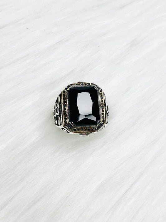 Mens Oxidized Black Onyx Turkish Ring MRB07
