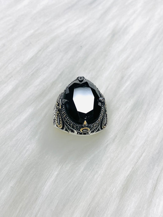 Mens Oval Onyx Turkish Silver Ring MRB05