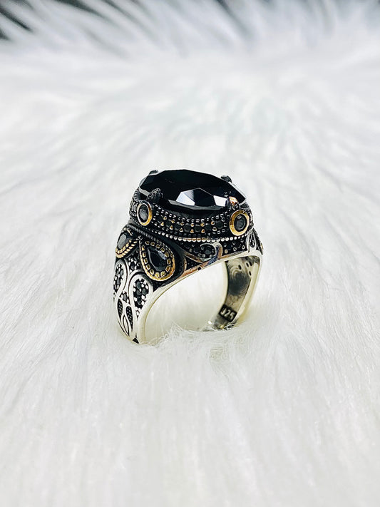 Mens Oval Onyx Turkish Silver Ring MRB05