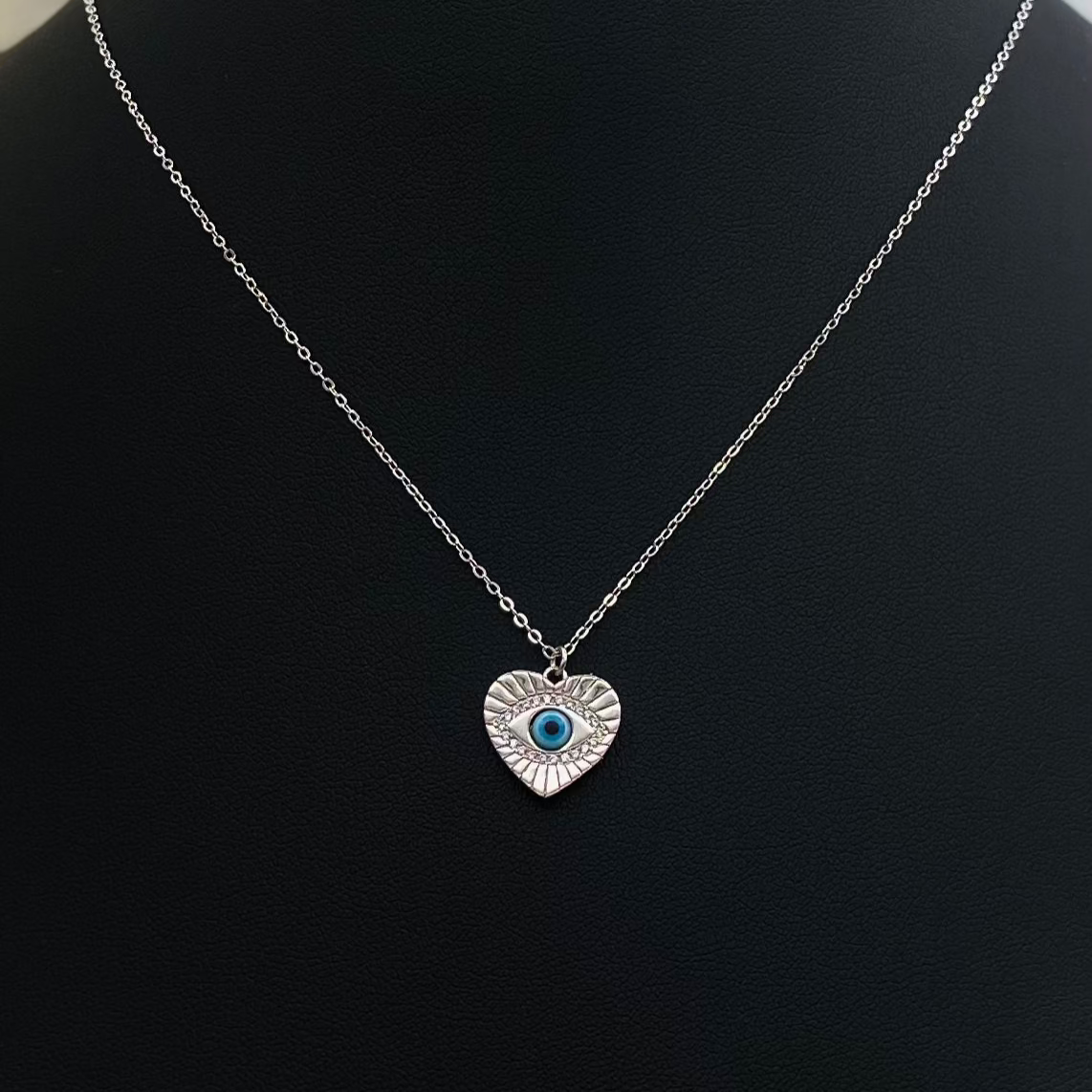 Evil Eye Heart Silver Necklace WNI10