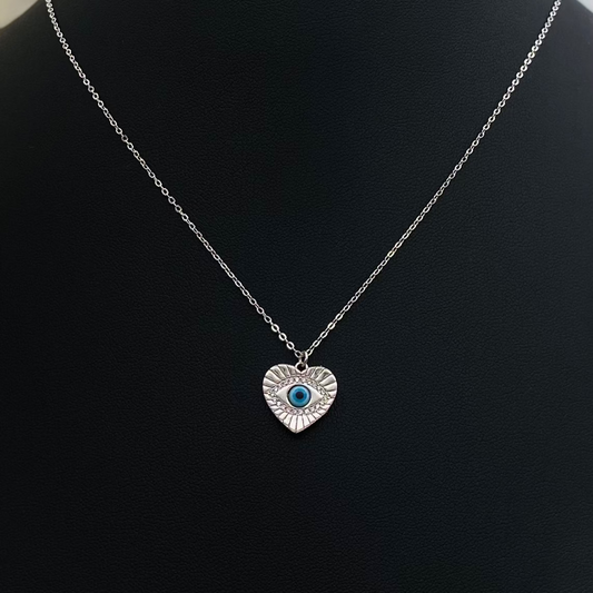 Evil Eye Heart Silver Necklace WNI10