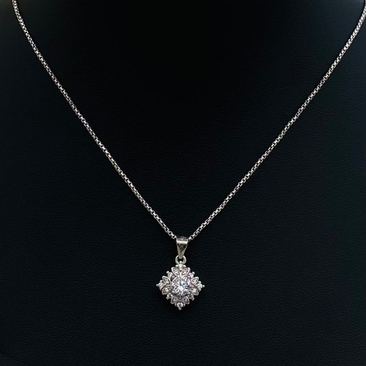 Square Solitare Silver Necklace WNI019