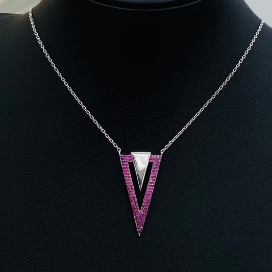 Geometric Pink Triangle Silver Necklace WNI025