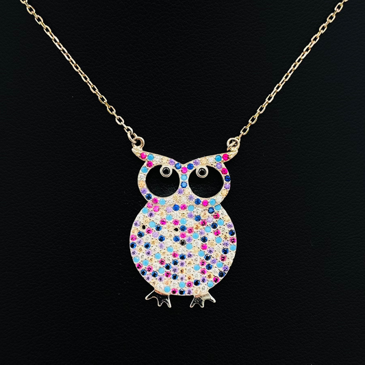 Multi Colour Owl Silver Necklace WNI026