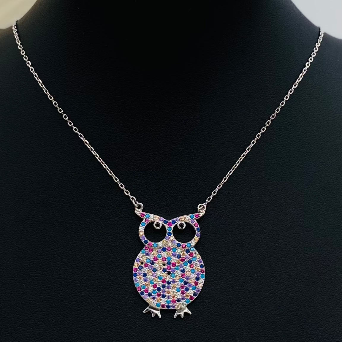 Multi Colour Owl Silver Necklace WNI026