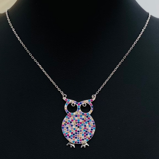 Multi Colour Owl Silver Necklace WNI026