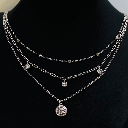 Round Triple Stacker Silver Necklace WNI031