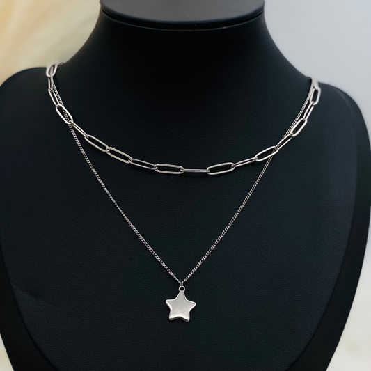 Star Double Stack Silver Necklace WNI033