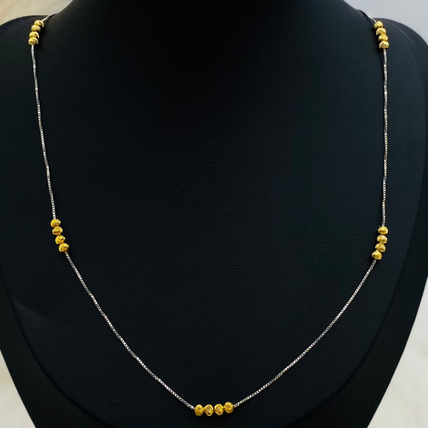 Women Silver Chain with Golden Beads WCG02
