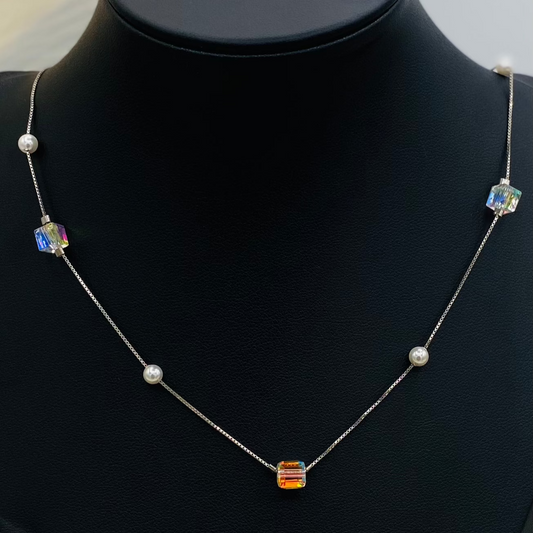 Women Crystal Pearl Silver Chain WCS06