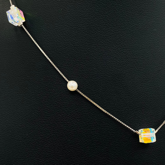 Women Crystal Pearl Silver Chain WCS06