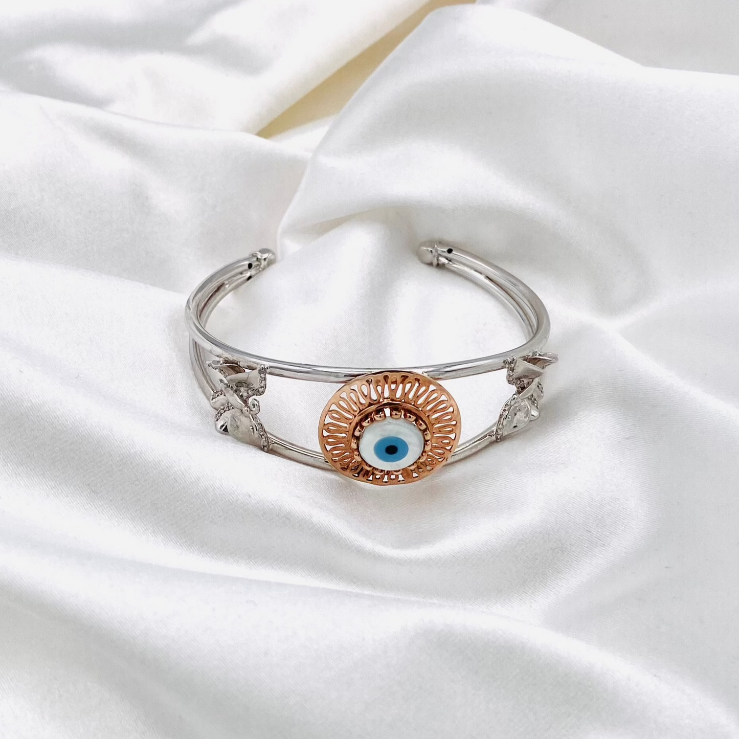 Evileye Butterfly Womens Silver  Rosegold Bangle Bracelet LKB11