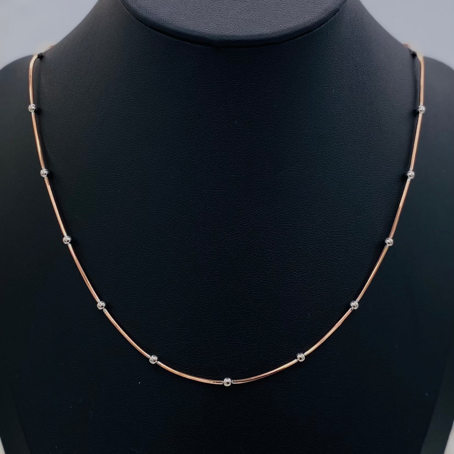 Women Beaded Silver Chain with RoseGold Plating and Silver Beads WCR04