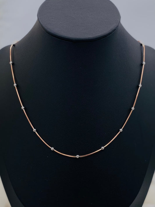 Women Beaded Silver Chain with RoseGold Plating and Silver Beads WCR04