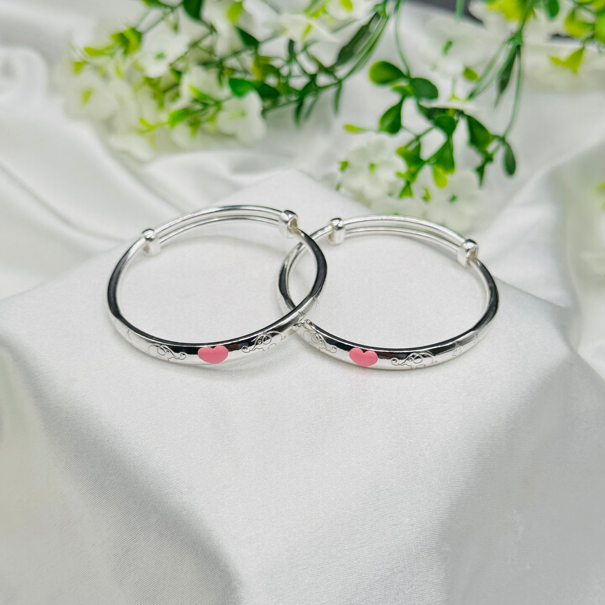 Baby 999 Silver Pink Heart Adjustable Bracelet BKP06