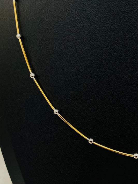 Womens Beaded Silver Chain with Gold Polish and Silver Beads WCG06
