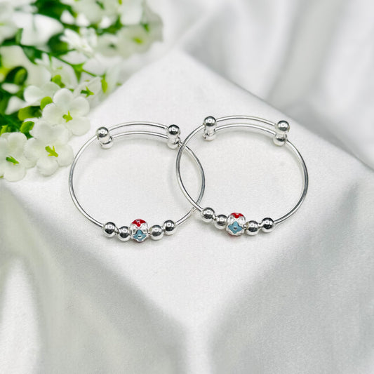 Coloured Charm Kids Adjustable Bangle 925 Sterling Silver BKS36