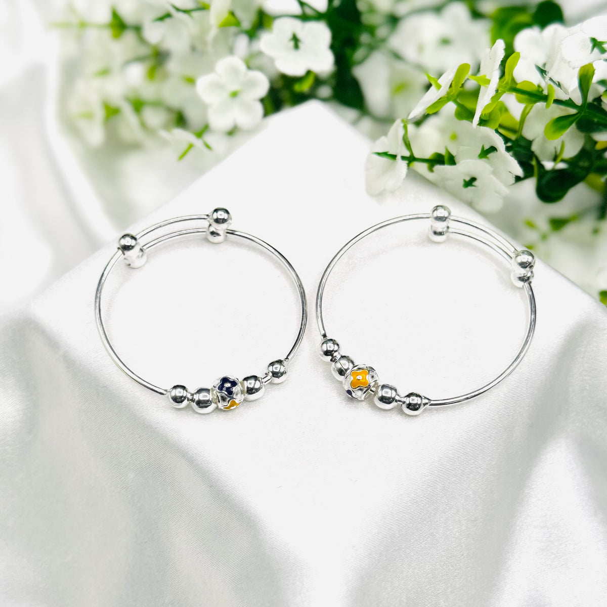 Coloured Beads Kids Adjustable Bangle 925 Silver BKS40