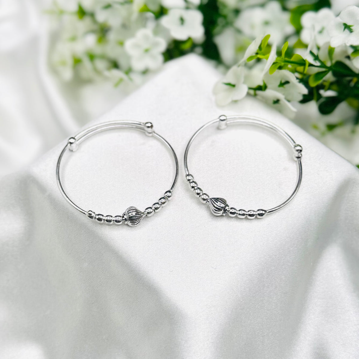 Silver Beads Kids Adjustable Bangle 925 Silver BKS38