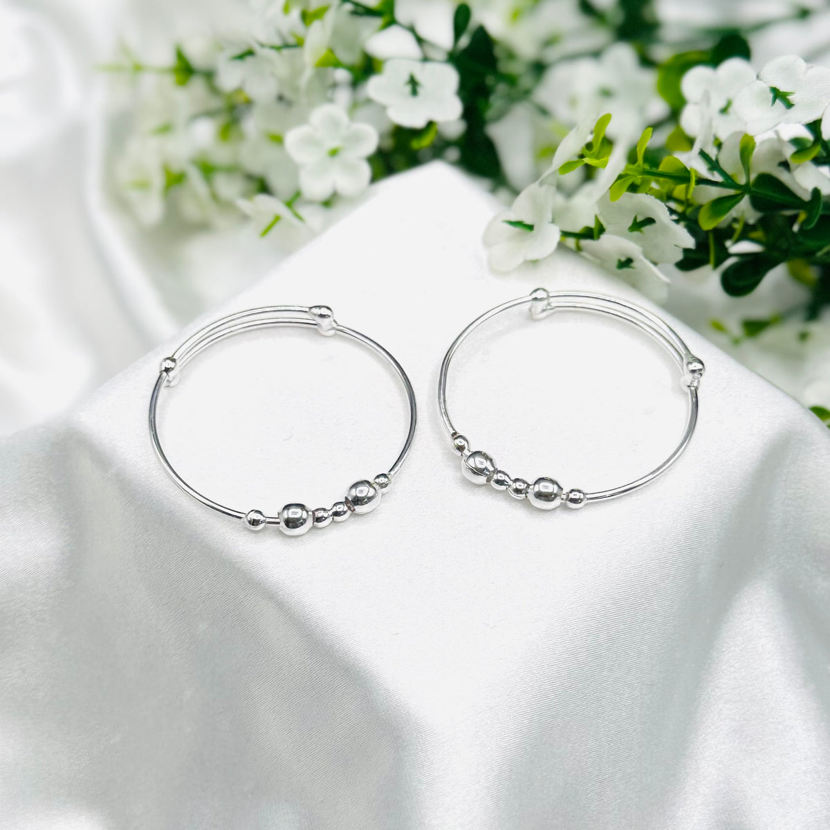 Silver Beads Kids Adjustable Bangle 925 Silver BKS37