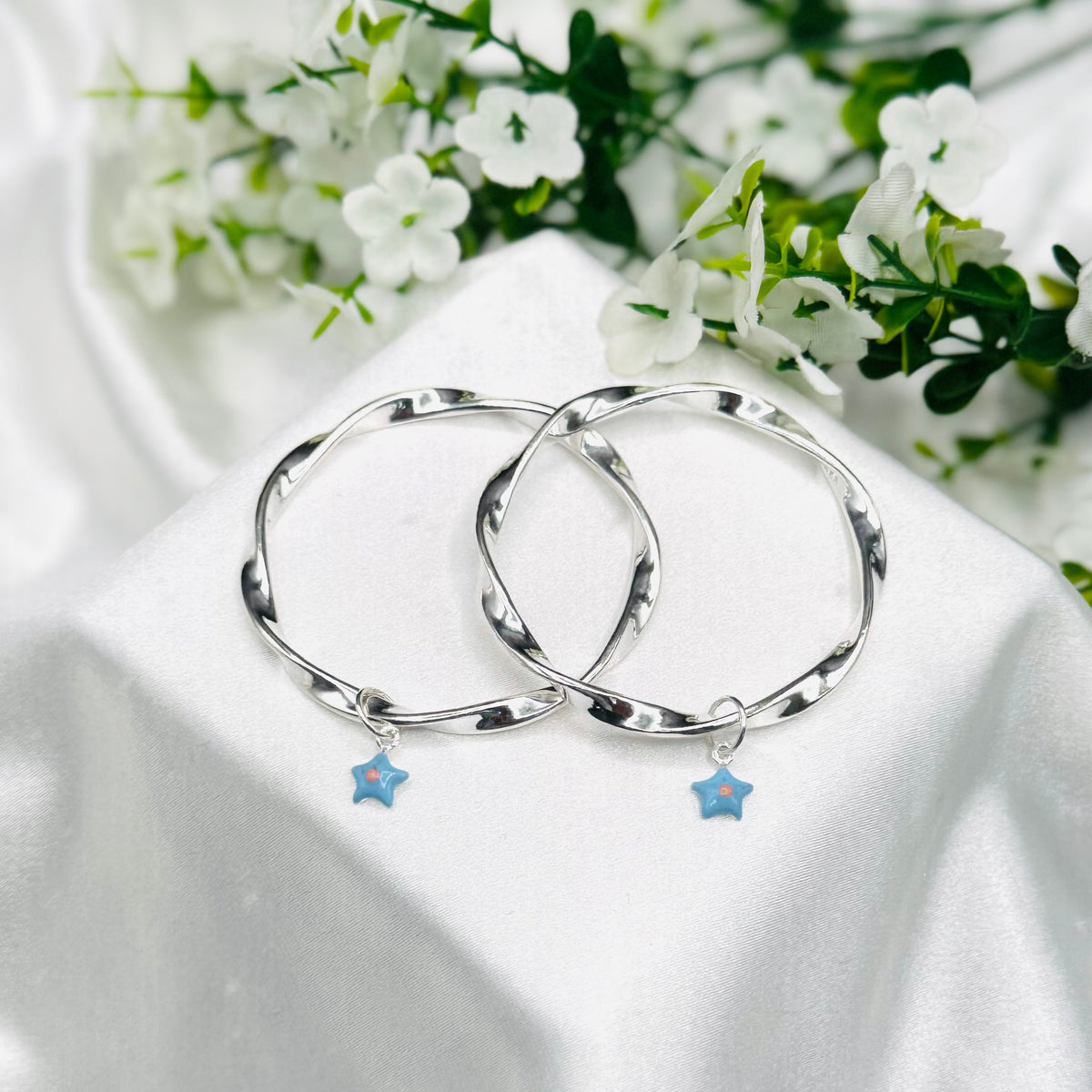 Blue star Charm Kids Bangle 925 Sterling Silver BKS36