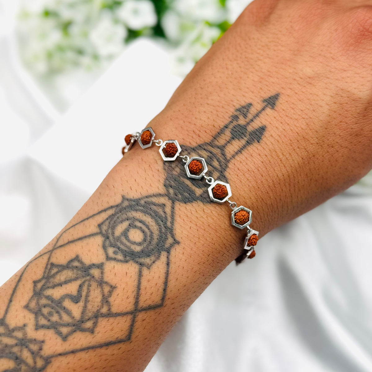 Mens Rudraksha Silver Bracelet MBP49