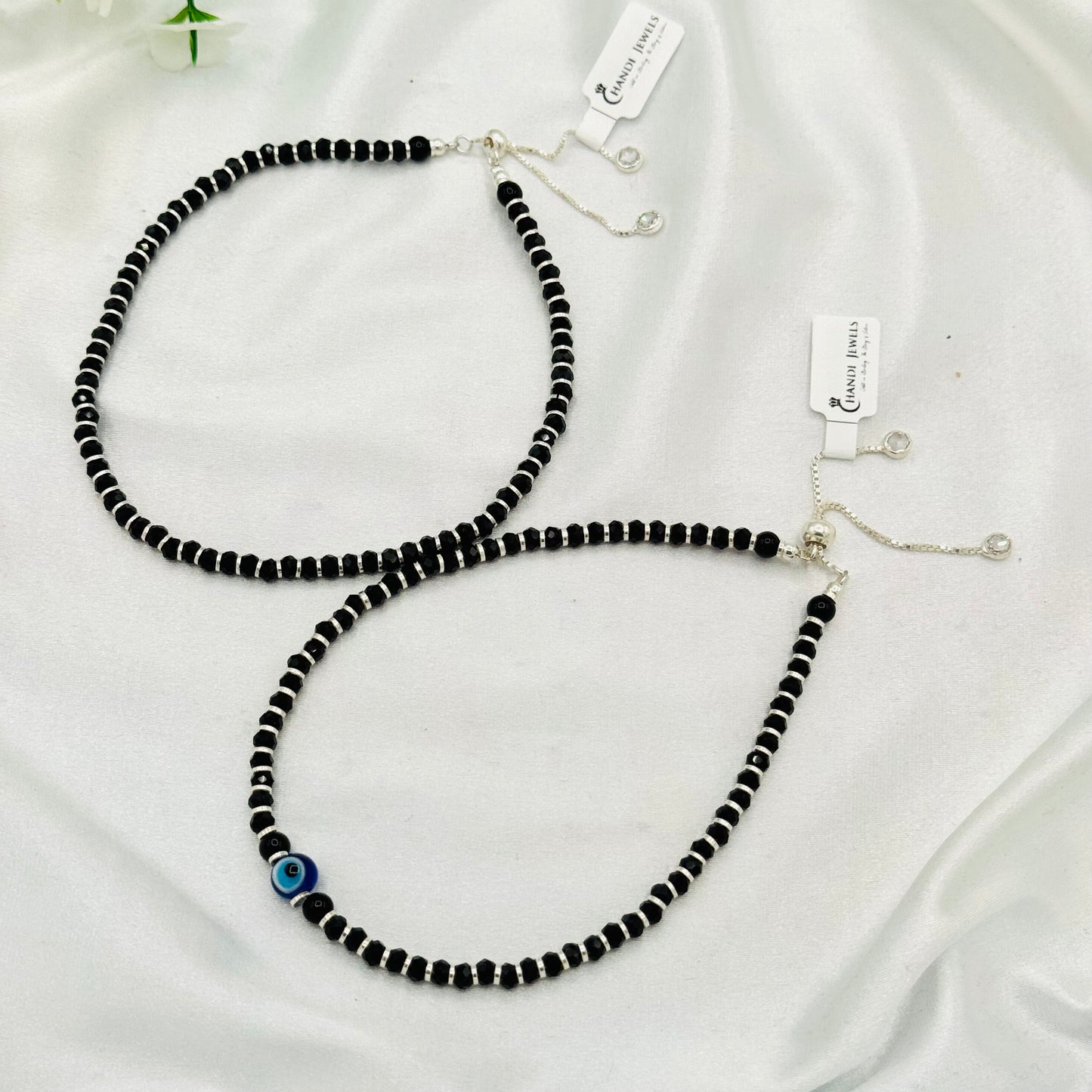 WAB01 Silver Adjustable Black Beads ANKLET For Women