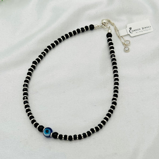 WAB01 Silver Adjustable Black Beads ANKLET For Women
