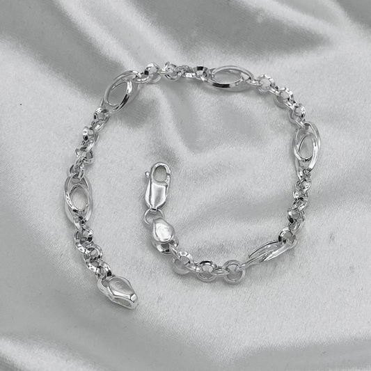 Mens Rolo Link Silver Bracelet MBP16