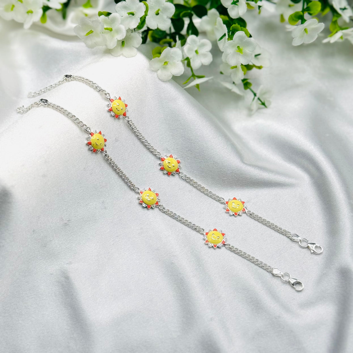 Baby 925 Sterling silver Sunflower charms Anklet BAI05