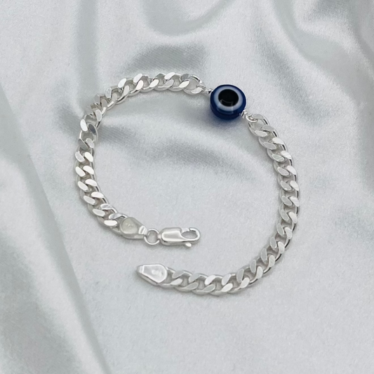 Mens Evil Eye Cuban Silver Bracelet MBP12