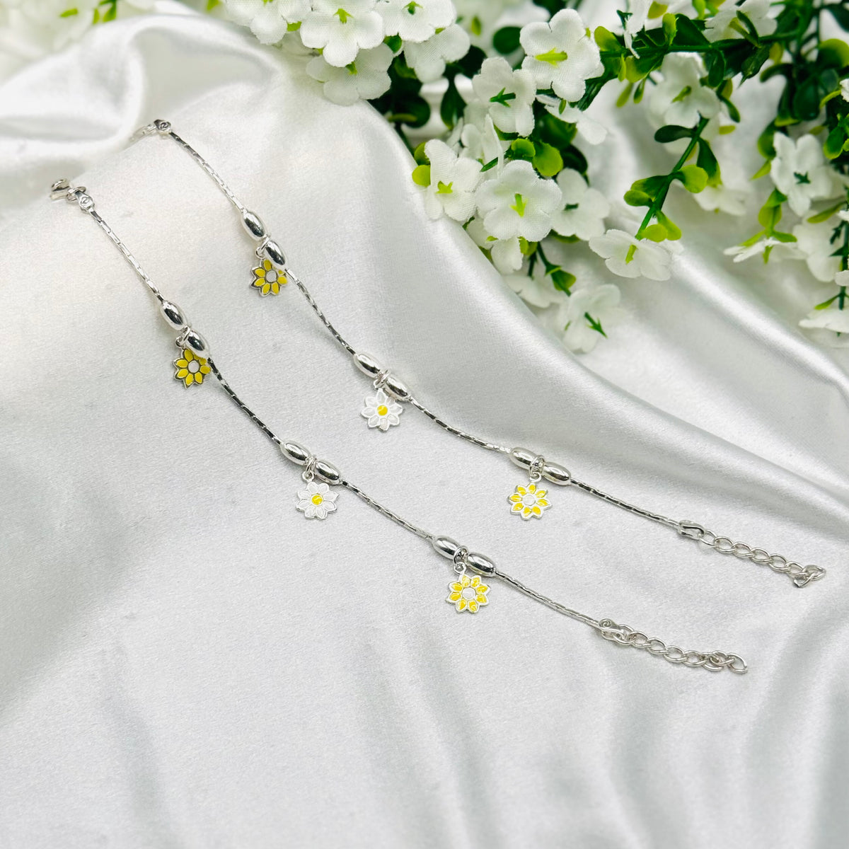 Baby 925 Sterling silver Flower dangler charms Anklet BAI13