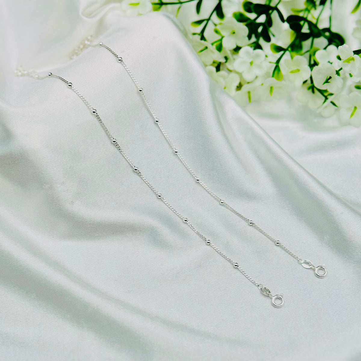 Beaded Sterling Silver Anklet WAI14