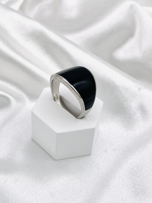 Mens Futuristic Black Enamel Ring MRB04
